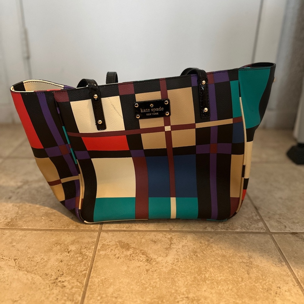 Kate Spade Red and Blue Geometric Tote Bag